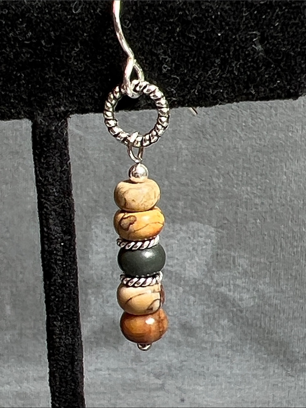 Picture Jasper dangle earrings, sterling silver Bali spacers, sterling ear wires - Picture 5 of 8